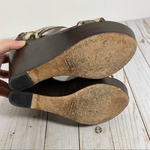 Coach Jezabel Cheetah Print Over Signature C Print Wedge Sandals 10B - Picture 5 of 12